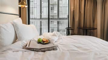 Pillowtop beds, in-room safe, blackout drapes, soundproofing