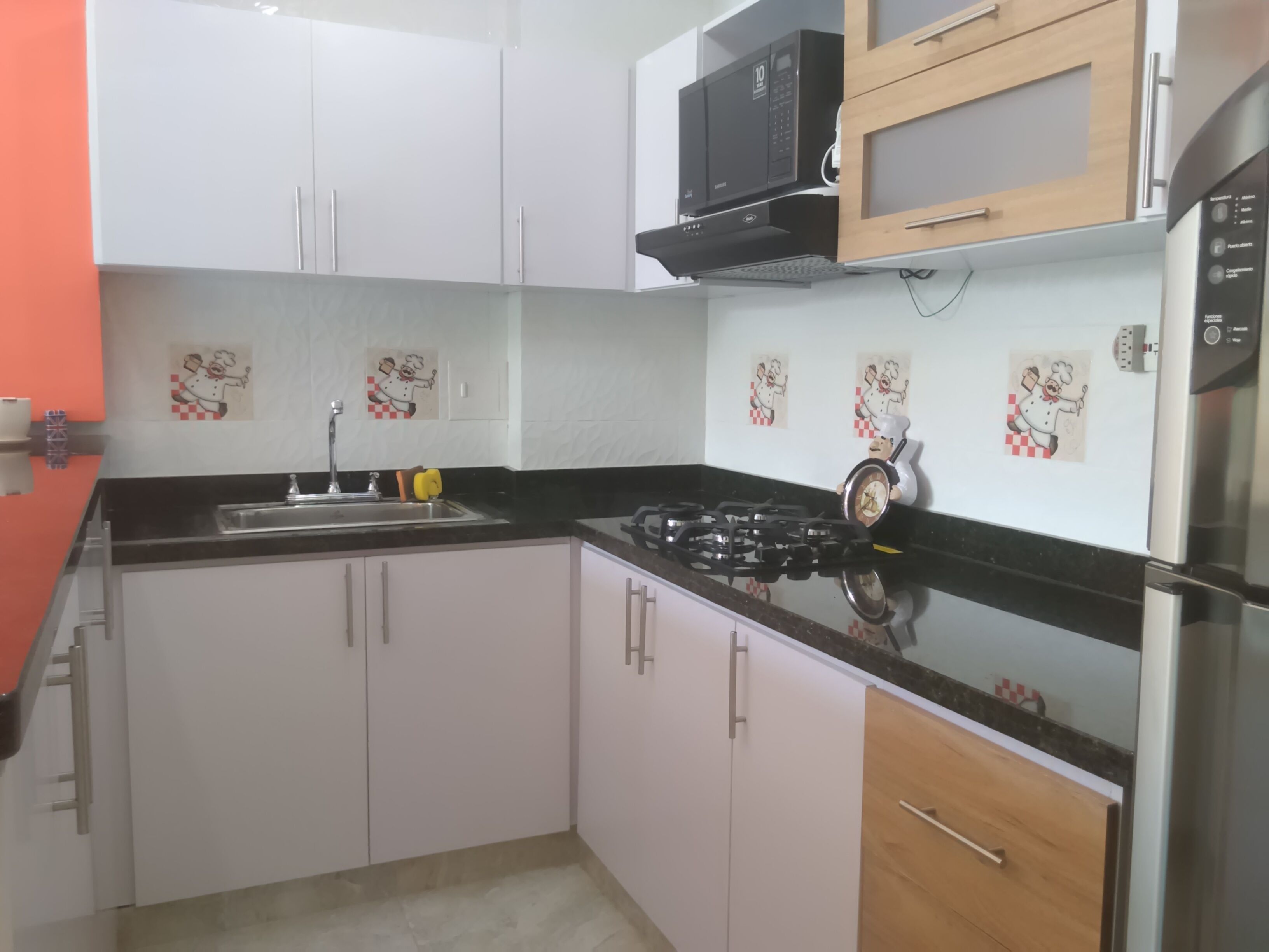 Microwave, stovetop, dishwasher, coffee/tea maker