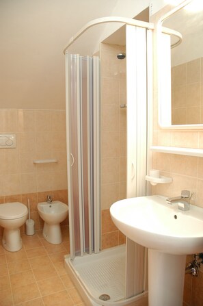 Ducha, bidet, toallas, papel higiénico