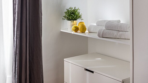 A bathroom with a white sink, a mirror, a towel rack, and a potted plant. - Waou La Latina II - Alquiler Corta Duración (Madrid)