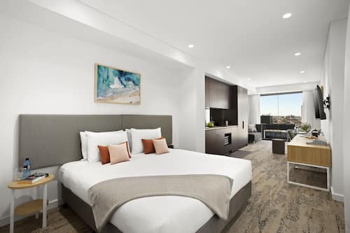 Superior Studio | Pillowtop beds, desk, laptop workspace, blackout drapes