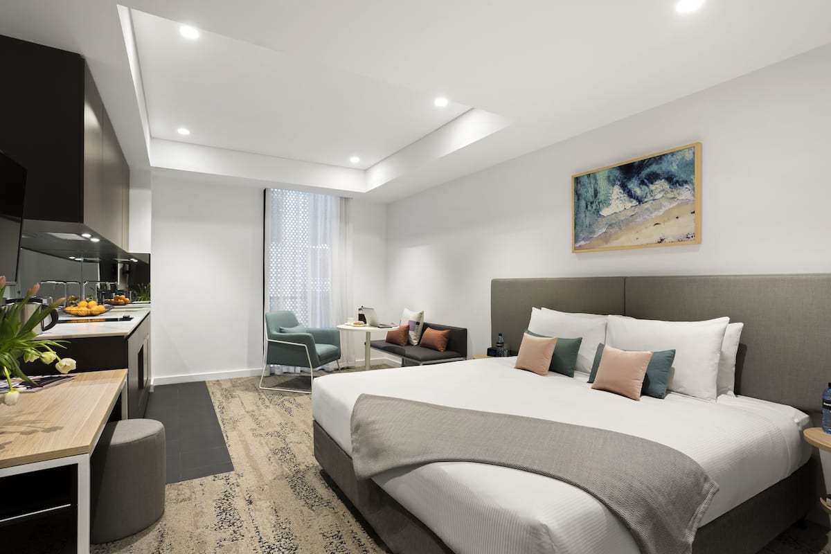 Pillow-top beds, desk, laptop workspace, blackout curtains