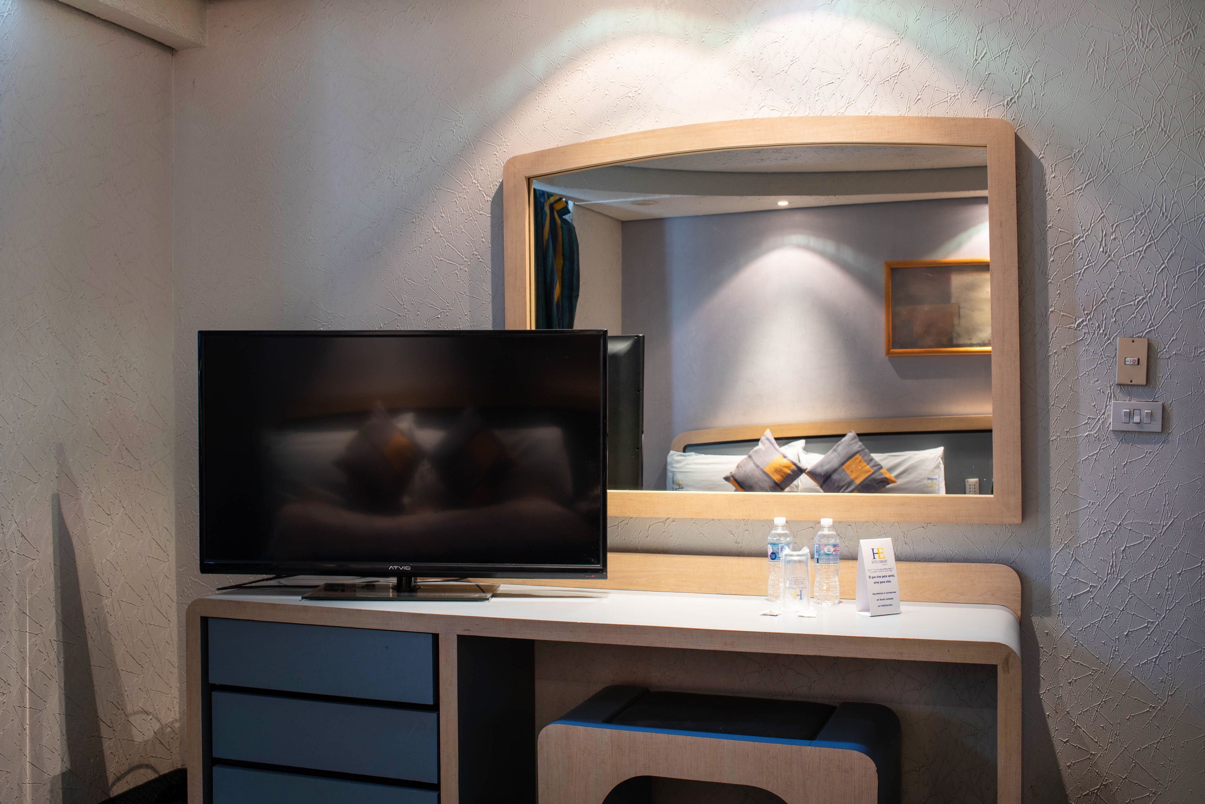 desk, laptop workspace, blackout curtains, free wifi