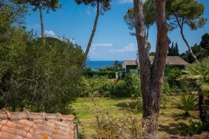 A coastal property with a view of the sea, surrounded by greenery and a tiled roof. - Villa with pool and beach access (Capoliveri)
