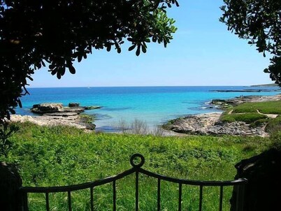 Terrace on the sea: Otranto, Seafront Villa-private beach access and rocks.
