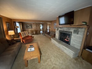 TV, fireplace, DVD player, video library