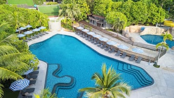 2 outdoor pools, open 7:00 AM to 7:00 PM, pool umbrellas, sun loungers