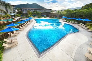 2 outdoor pools, open 7:00 AM to 7:00 PM, pool umbrellas, pool loungers