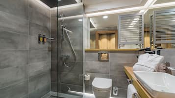 Shower, free toiletries, hair dryer, bathrobes