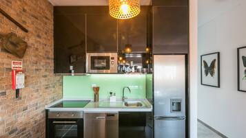 Family Apartment, 1 Bedroom, City View | Private kitchen | Full-size fridge, microwave, oven, stovetop