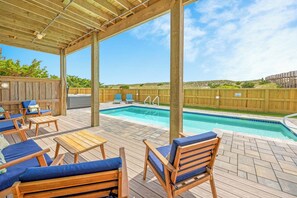 Outdoor pool, a heated pool - OCEANFRONT-6 BDRM-4 Mstrs-RENOVATED 2024-Heated Pool,Hot Tub, Media & Game Rooms (Waves)