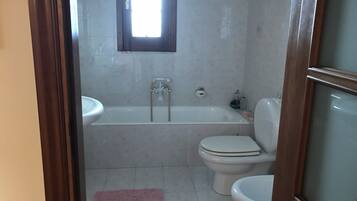 Free toiletries, hair dryer, bathrobes, bidet