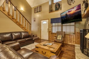 TV, fireplace, foosball