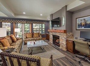 TV, fireplace, DVD player, foosball