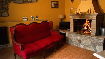 Apartment, 1 Bedroom, Garden View | Living area | Flat-screen TV, fireplace