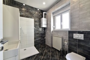Apartment | Bathroom | Shower, hair dryer, towels
