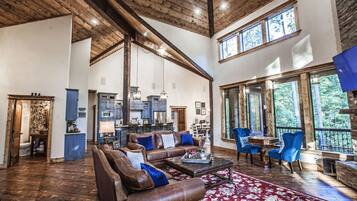 Smart TV, fireplace, DVD player, music library