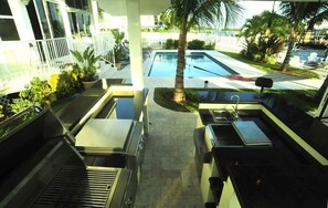 Outdoor pool, sun loungers