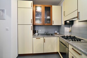 Apartment | Private kitchen | Fridge, oven, stovetop, cookware/dishes/utensils - Botanic Apartment (Zagreb)