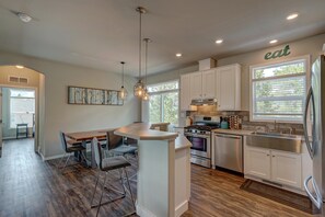 Fridge, microwave, oven, dishwasher