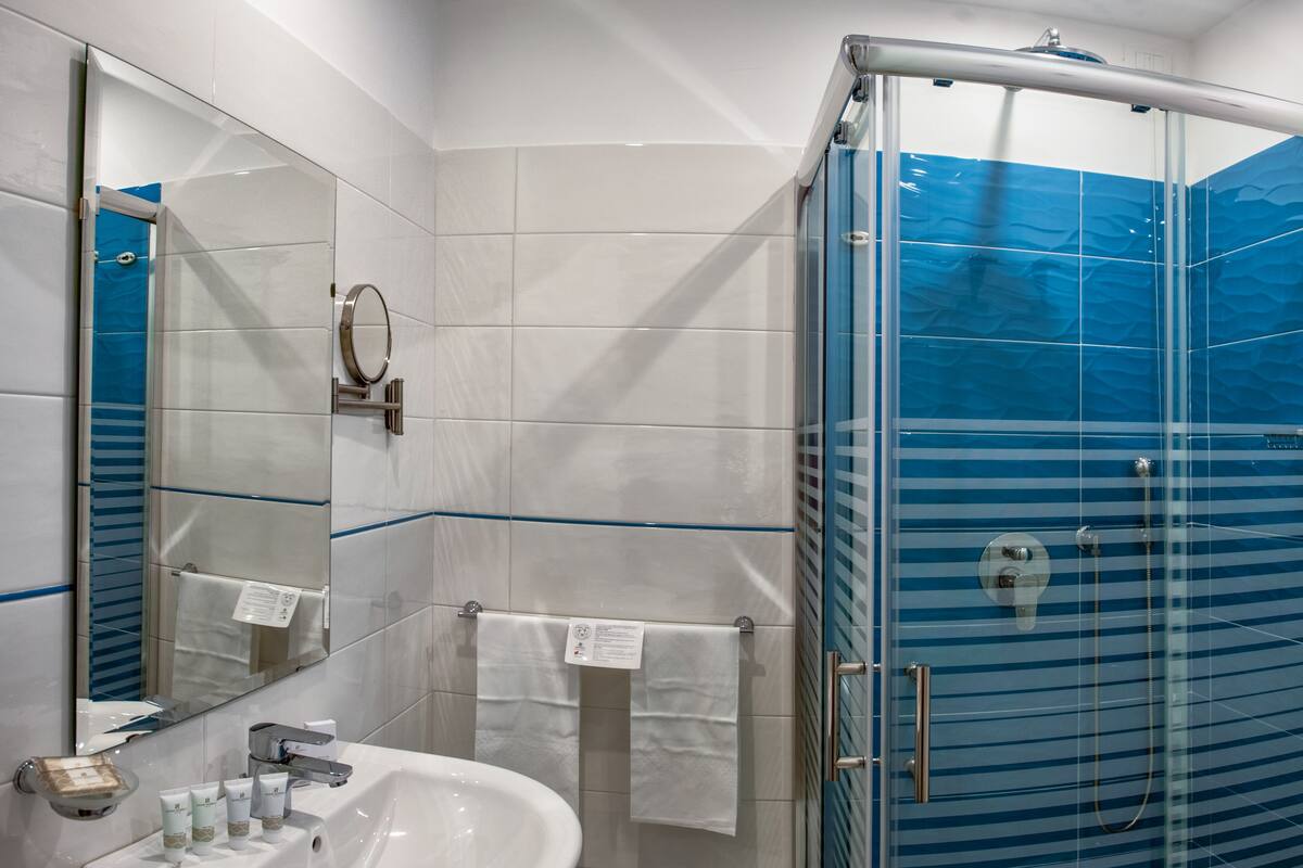 single room | bathroom | shower, free toiletries, hair dryer, towels