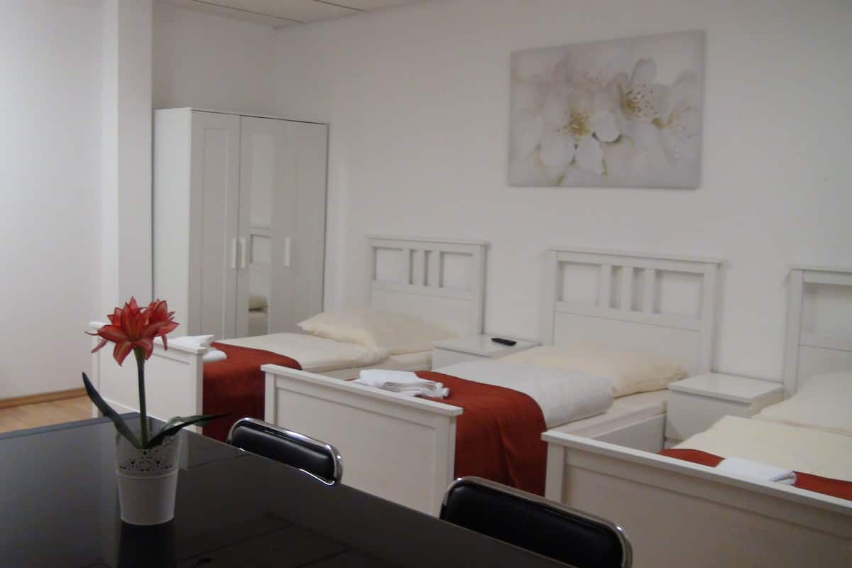 Driepersoonskamer, gemeenschappelijke badkamer | Geluiddichte muren, een strijkplank/strijkijzer, gratis wifi