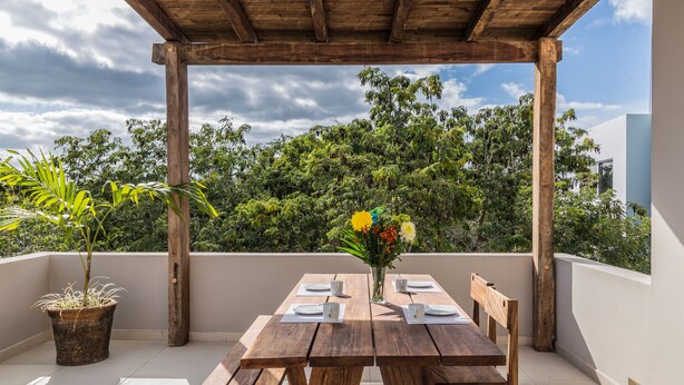 Design-Apartment, Terrasse, Gartenblick | Balkon