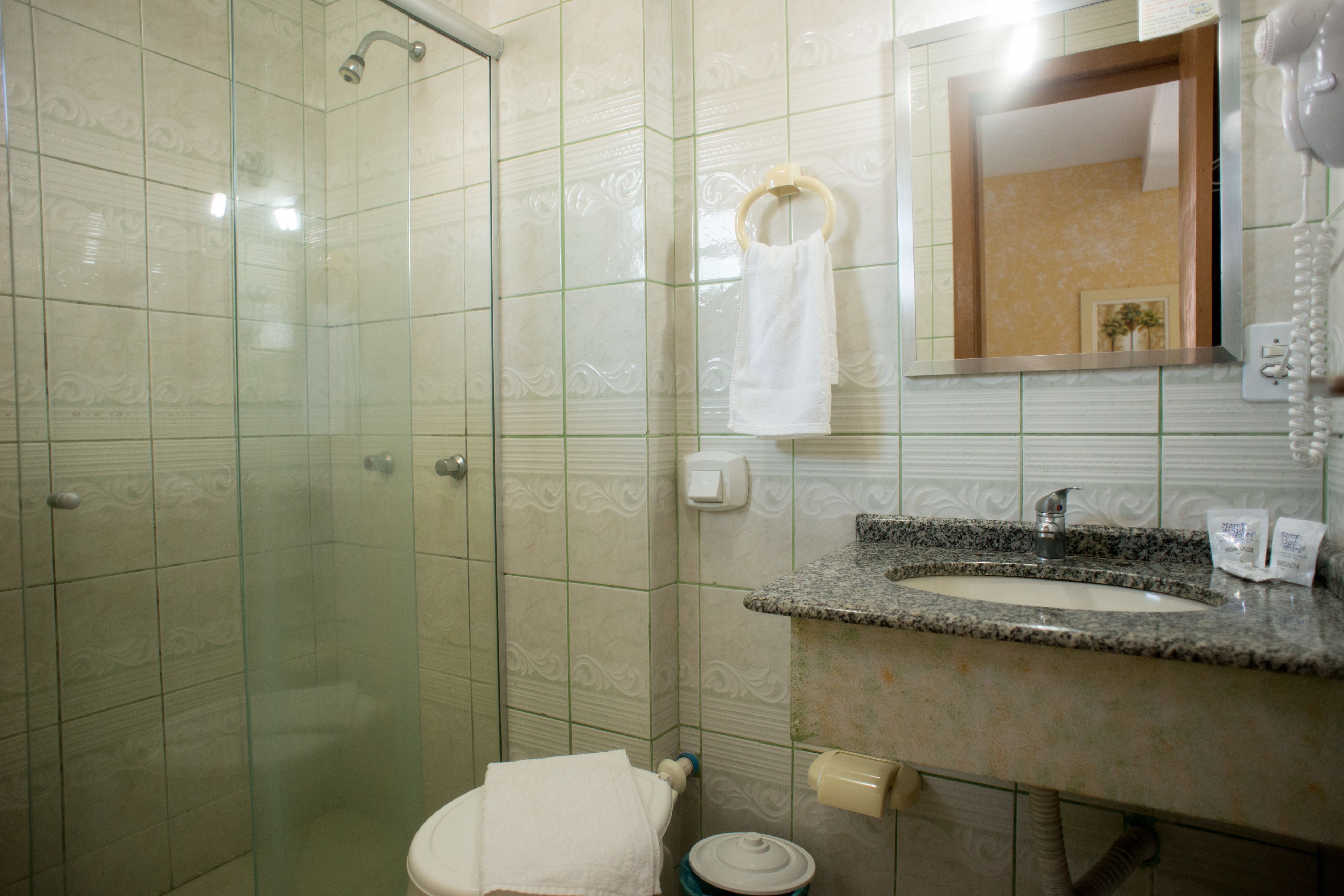 shower, free toiletries, hair dryer, towels