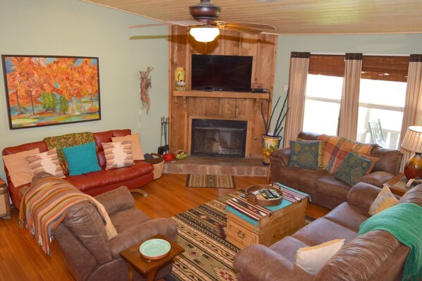 TV, fireplace