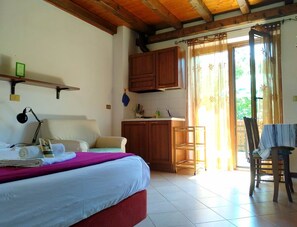 Estudio, terraza | Decoración individual, mobiliario individual, wifi gratis y ropa de cama