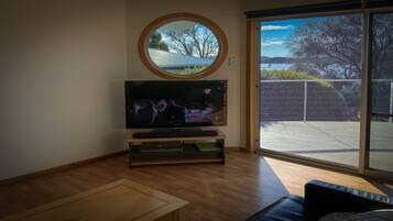 Una televisión, una chimenea