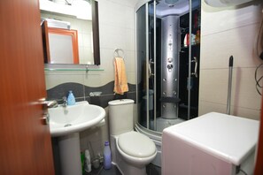 Apartamento clásico, 1 cama de matrimonio con sofá cama, no fumadores, vistas a la ciudad | Baño | Ducha y cabezal de ducha con hidromasaje