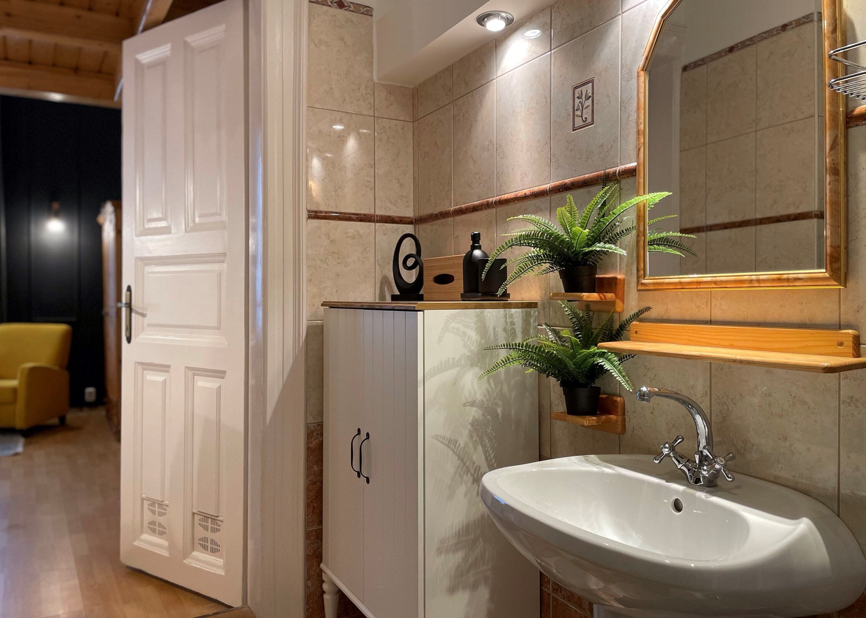 economy apartment | bathroom | hair dryer, towels