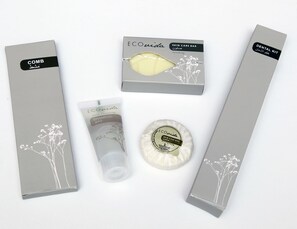 Shower, free toiletries, bidet, towels