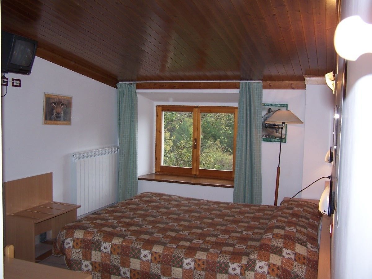 Una camera da letto con un letto, una finestra, un termosifone, una scrivania e una lampada.
