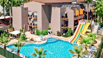 2 outdoor pools, open 10:30 AM to 6:00 PM, pool umbrellas, sun loungers