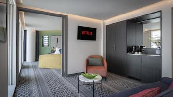 In-room safe, desk, laptop workspace, blackout curtains