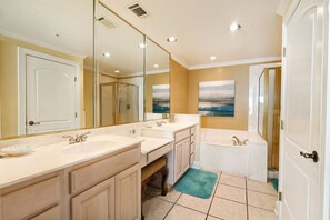 Condo, Multiple Beds (The Desoto) | Bathroom | Hair dryer, towels - The Desoto (Tybee Island)