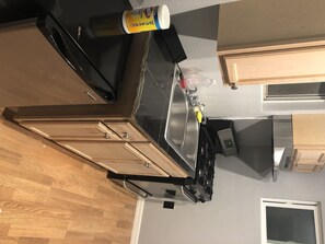 Mini-fridge, cookware/dishes/utensils