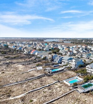 Aerial View - Majak Moments: Exceptionally spacious oceanfront 7BR home in Holden Beach. (Holden Beach)