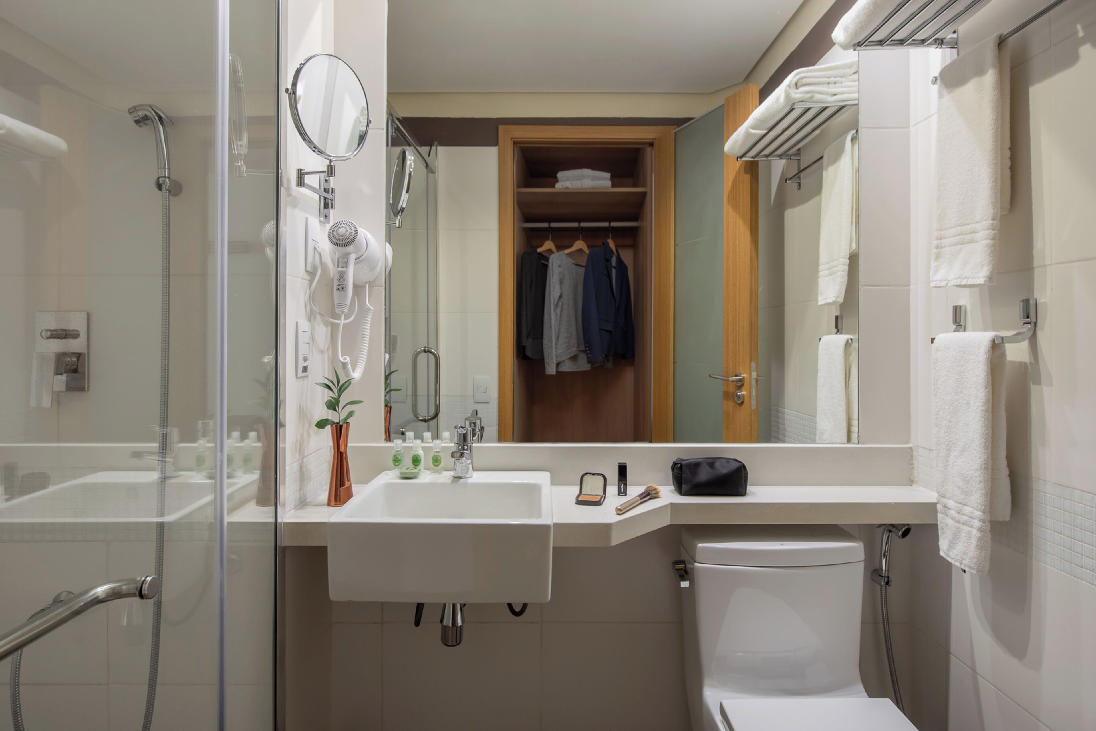 free toiletries, hair dryer, towels, soap