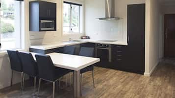Microwave, stovetop, coffee/tea maker, electric kettle