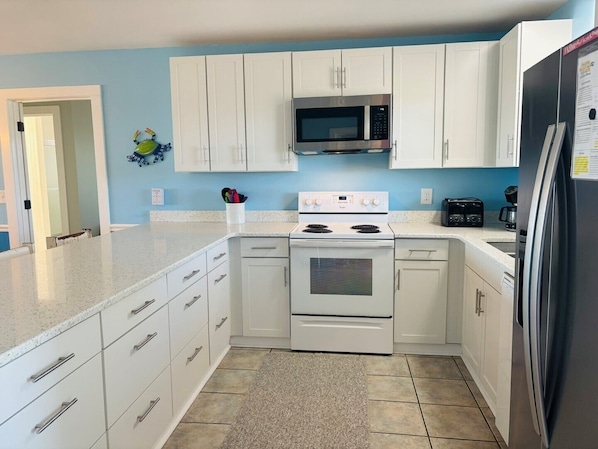 Fridge, microwave, oven, dishwasher