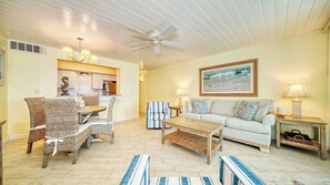 Living area - LaPlaya 107A-Soak up the sun or float in the warm Gulf waters. (Longboat Key)