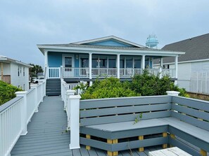 Terrace/patio - Oceanfront 5BR beach house with pool in Holden Beach, perfect for 12 guests. (Holden Beach)