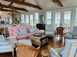 TV, fireplace - Gray Goose is a professionally designed waterway home (Holden Beach)