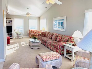 TV - Discover beachfront bliss at Old Man & The Sea, a spacious 5-bedroom retreat in Holden Beach. (Holden Beach)