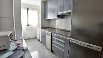 Frigorífico, microondas, placa de cocina y lavavajillas