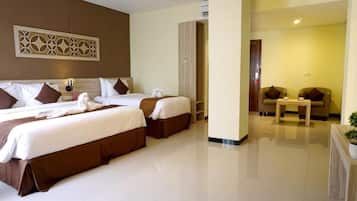 In-room safe, desk, laptop workspace, soundproofing