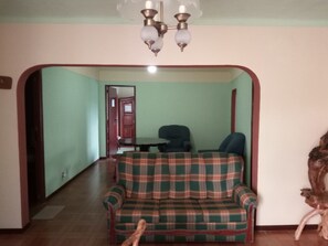 Fernseher, Kamin, Bücher, Musikbibliothek